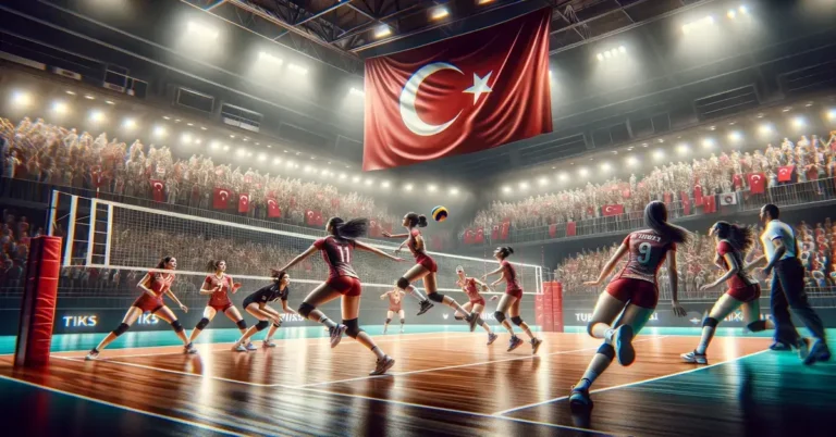 turkey women's national volleyball AI on the court with Turkish national flag