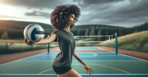 volleyball hairstyles for curly hair female player holding ball