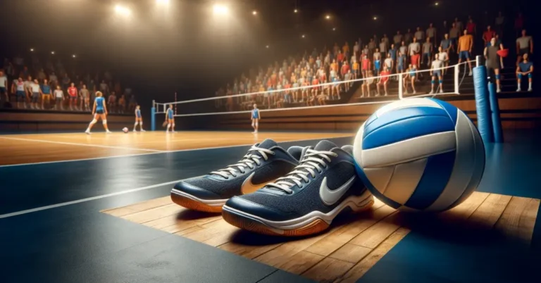 what shoes are good for volleyball blue volleyball shoes placed on the court with volleyball