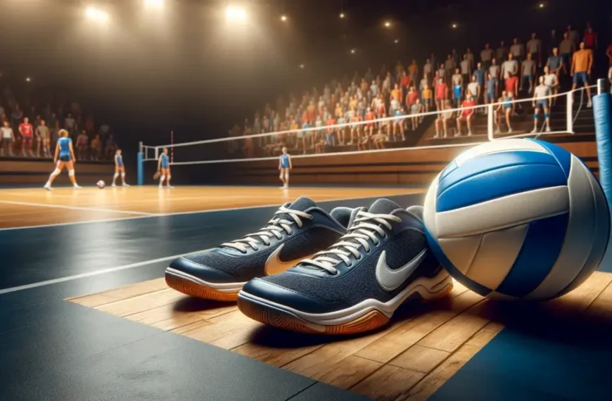 what shoes are good for volleyball blue volleyball shoes placed on the court with volleyball
