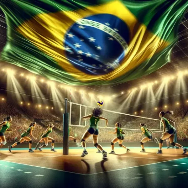 Latest Articles 4 brazil women's national volleyball team AI on the court with Brazilian national flag