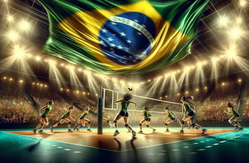 Latest Articles 2 brazil women's national volleyball team AI on the court with Brazilian national flag