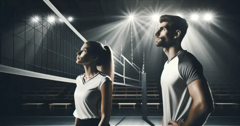 inspirational volleyball quotes AI female and male volleyball player looking inspired in the air