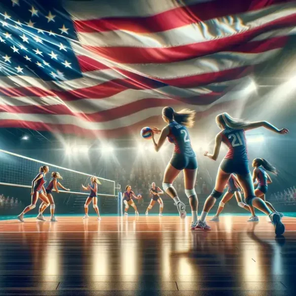 Latest Articles 4 usa women's volleyball team AI on the court with American national flag