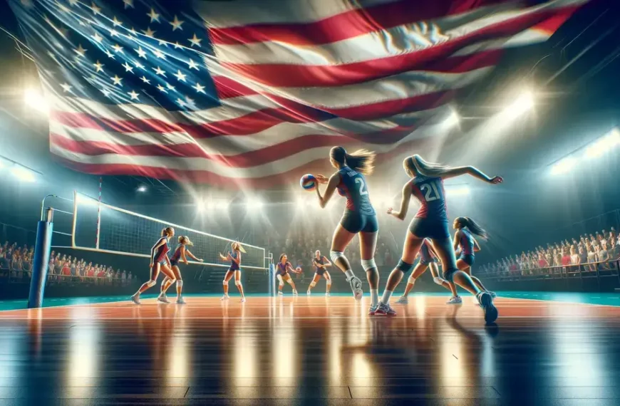 Latest Articles 2 usa women's volleyball team AI on the court with American national flag