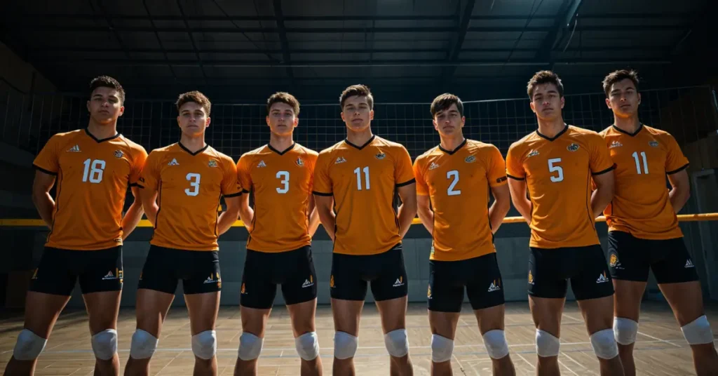 25+ Volleyball Outfits Men Are Going Crazy For To Dominate! 1 Volleyball Outfits Men: a volleyball team standing on the court with their jerseys