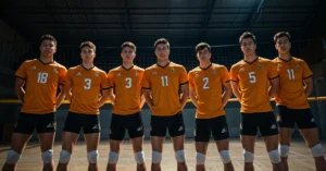 Volleyball Outfits Men: a volleyball team standing on the court with their jerseys