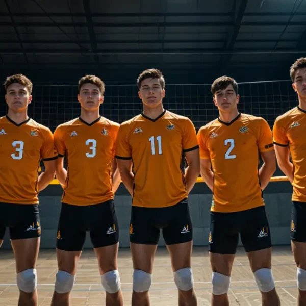 Volleyball Outfits Men: a volleyball team standing on the court with their jerseys