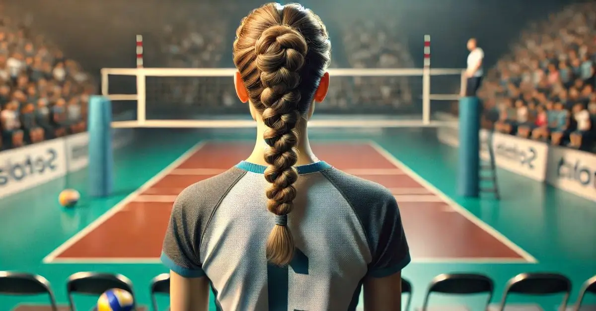 20+ Cute Volleyball Hairstyles You Need to Try ASAP! 1 Cute Volleyball Hairstyles: Girl with Bubble Braids standing in front of a Volleyball court