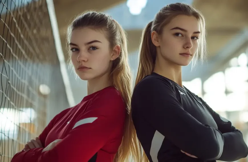 Latest Articles 67 Volleyball Outfits Winter: two girls with long sleeve jersey on the court