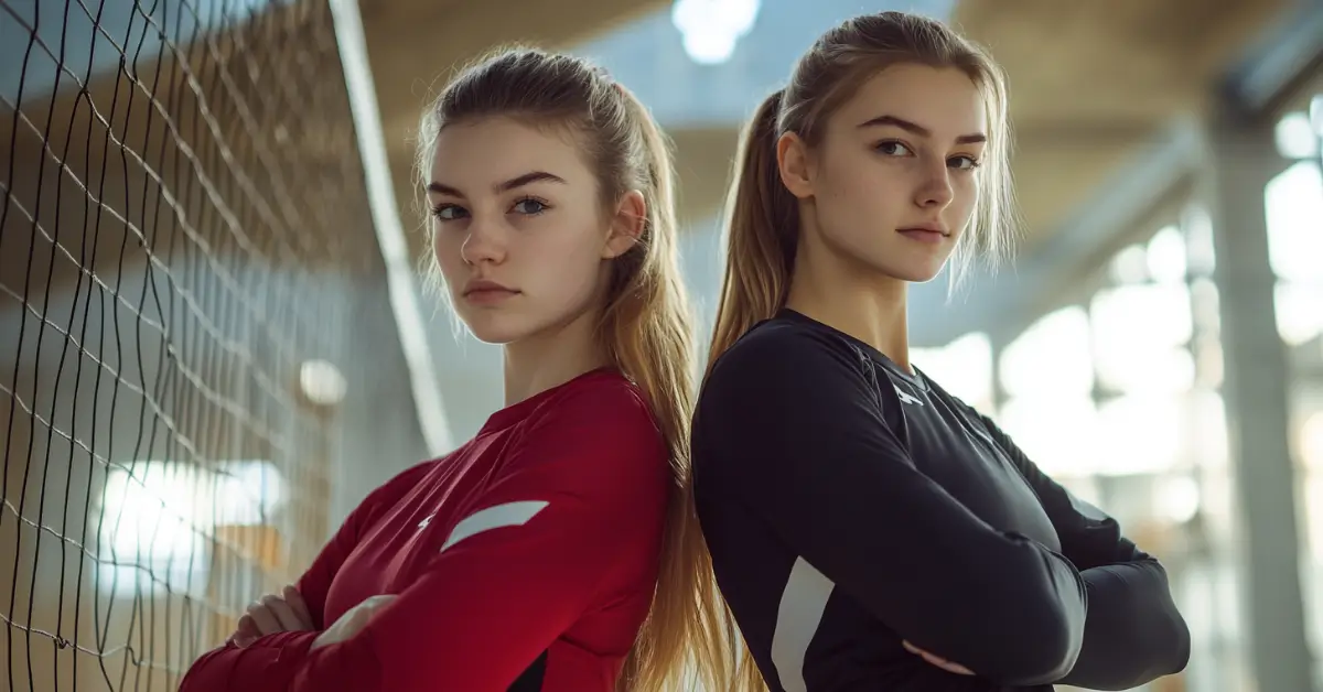20+ Volleyball Outfits Winter You´ll Need to Stay Warm! 1 Volleyball Outfits Winter: two girls with long sleeve jersey on the court