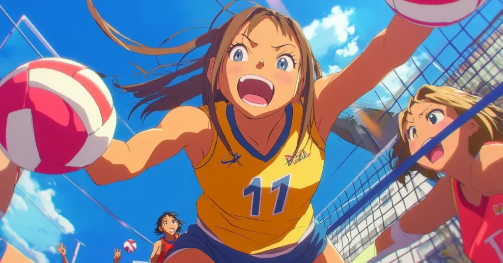Volleyball Wallpaper Anime: Female anime volleyball girl jumping for the ball
