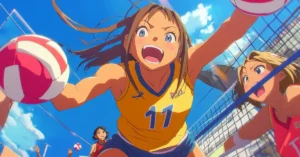 Volleyball Wallpaper Anime: Female anime volleyball girl jumping for the ball