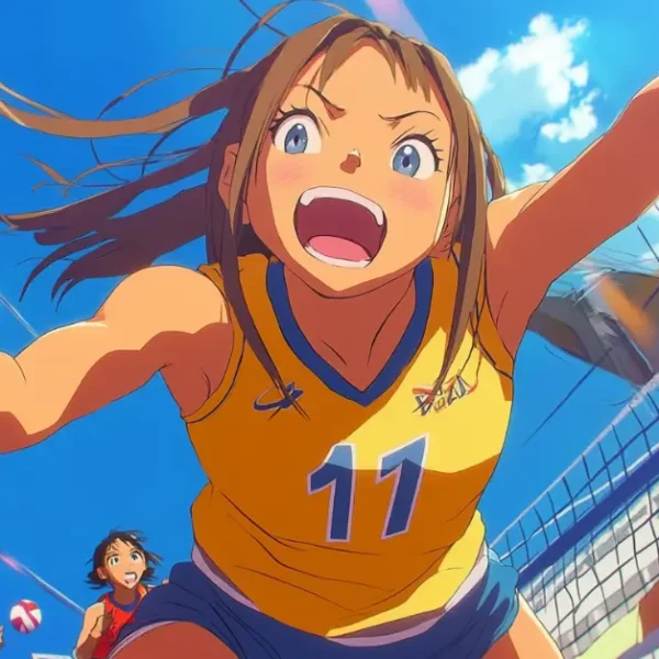 Volleyball Wallpaper Anime: Female anime volleyball girl jumping for the ball