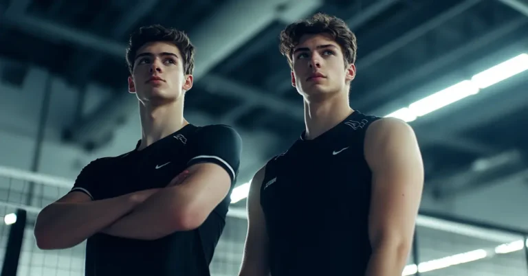 Must-See: 12+ Volleyball Outfits Men Black to Level Up Style 135 Volleyball Outfits Men Black: Two male volleyball players standing on the court wearing black volleyball outfits