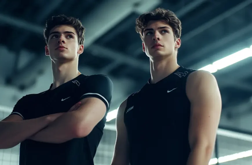 Latest Articles 63 Volleyball Outfits Men Black: Two male volleyball players standing on the court wearing black volleyball outfits