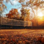 15+ Cozy Fall Volleyball Wallpapers to Save Now! 3 Fall Volleyball Wallpaper with a scerenic autumn vibe and pumpkins on the field