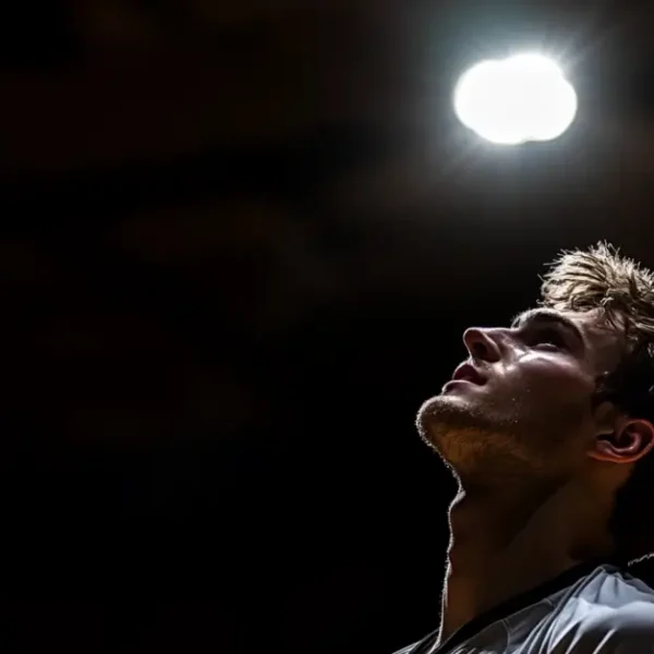 Volleyball Wallpaper Laptop Design with a male player in spotlight