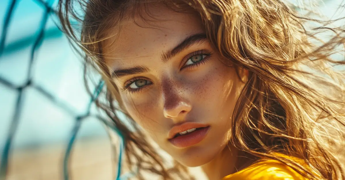 female player with beach volleyball hairstyles on the court