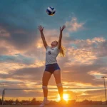 Volleyball Wallpaper PC design with a volleyball girl in front of a sunset