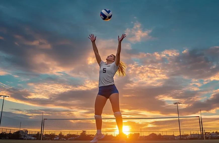 Volleyball Wallpaper PC design with a volleyball girl in front of a sunset